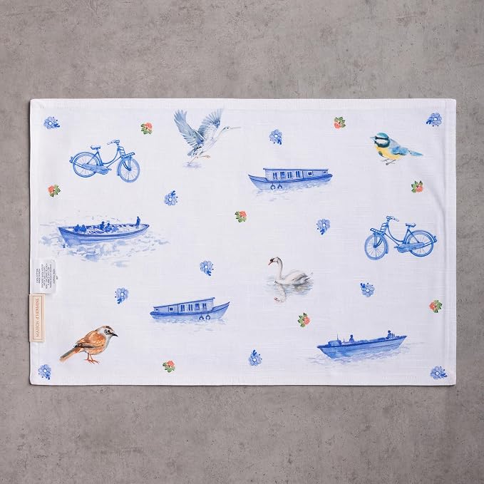 Maison d' Hermine Placemats Set of 4 Reusable 100% Cotton (13"x19") | Cloth Place Mats Washable Table Mats for Kitchen Dining Party Wedding Hotel Home Restaurant Spring Summer - Amsterdam Canals