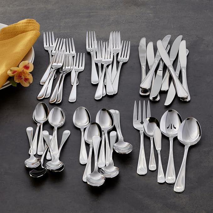 Oneida Flight 65-Piece 18/0 Silverware Set for 12, Flatware | mirror finish, dishwasher safe | includes serving spoons and utensil set | cutlery set, wedding silverware