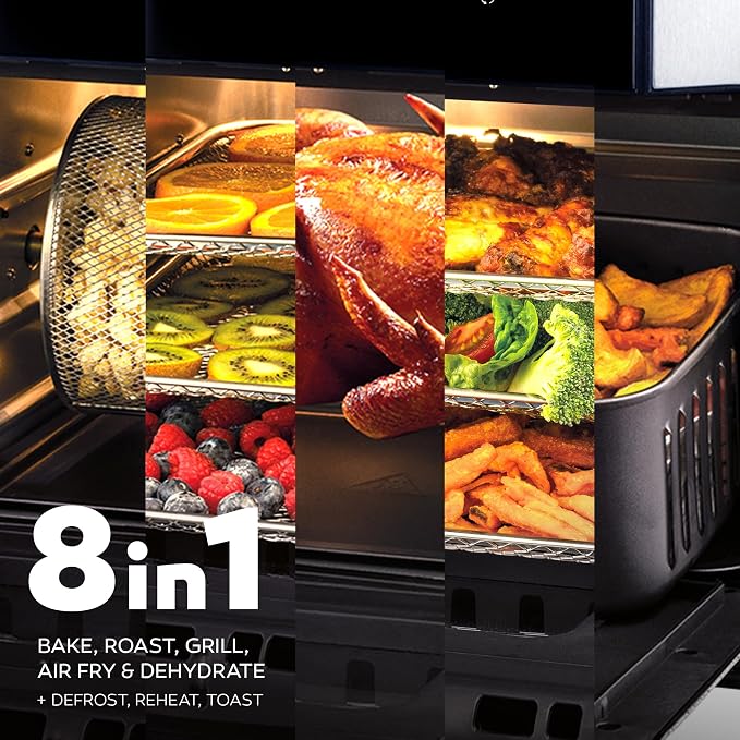 Balter Air Fryer Oven 6-in-1, 13 QT XXL Airfryer, stainless steel, Touchscreen, Rotisserie, Food Dehydrator, Convection Oven, Bake, Broil, Reheat, Windowed Door, Recipe Book