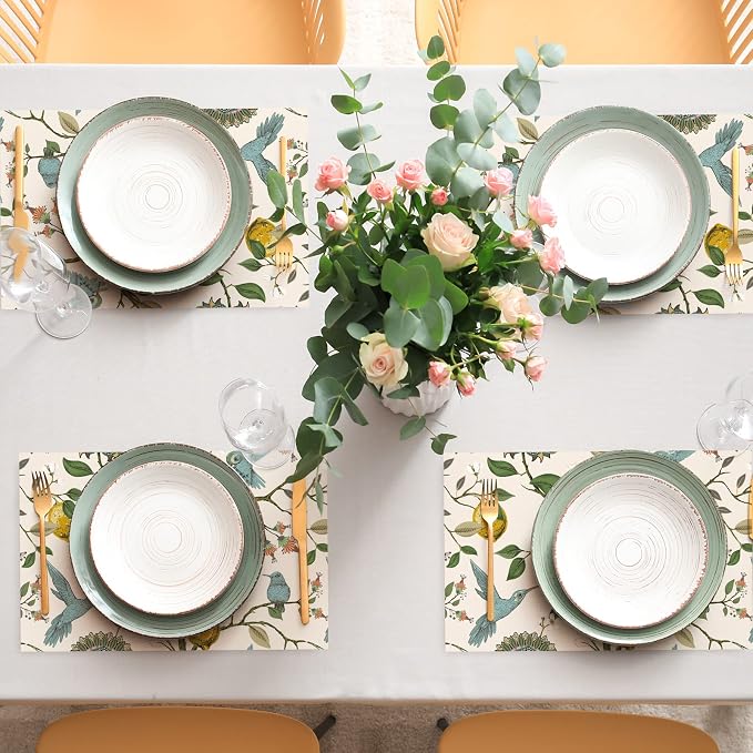 AnyDesign 50 Pack Blue Bird Paper Place Mats Fresh Lemon Tree Disposable Placemat 11 x 17 Inch Vintage Decorative Paper Table Mats for Dinner Table Setting Wedding Birthday Party Supplies