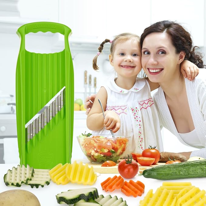 Börner Wave-Waffle XXL PowerLine Wavy Vegetable Cutter (Green) • Mandoline for Wave Cutting and Waffle XXL • Slicer for Lattice Potatoes and Wavy French Fries XXL