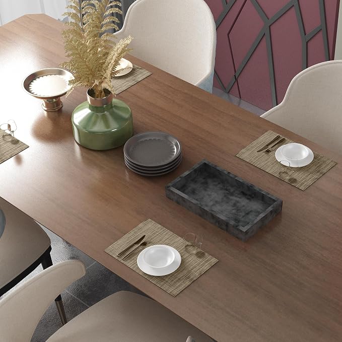 Placemats Set of 6 Washable Indoor(Black) | Outdoor Vinyl Place Mats for Dining Table Durable Non-Slip Heat Resistant PVC Weave Table Mats