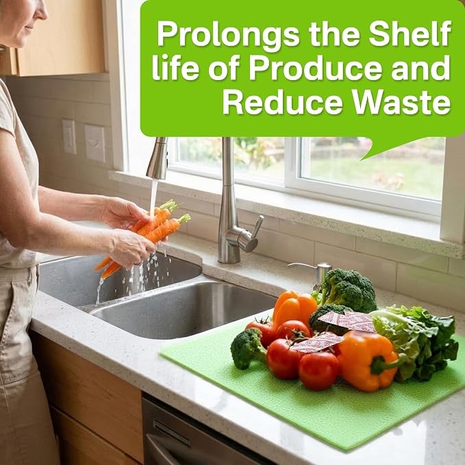 16 Pack Produce Saver Refill Kit with 5 Refrigerator Bin Liners | Ethylene Gas Absorber Refills for Fruits Keeper & Crisper Inserts, Fridge Liners, Keep Produce Vegetable Fresh