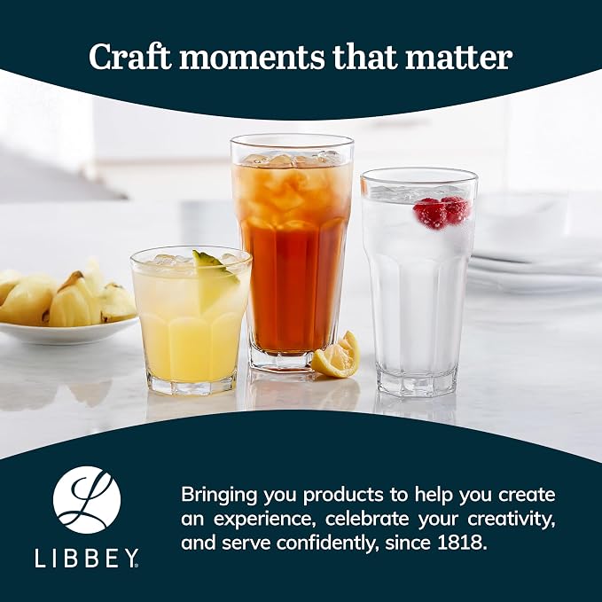 Libbey Gibraltar DuraTuff Drinking Glass Drinking Cup Set, Iconic Heavy Base Bar Glassware Thick Drinking Glasses Set of 12, 12-Ounce Double Old Fashioned Rocks Glasses