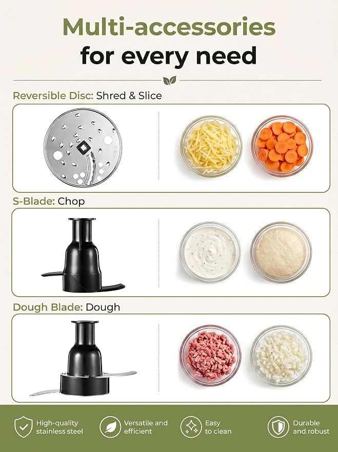 FOHERE Food Processor 11 CUP, 2-in-1 Large Feed Chute Vegetable Chopper | Stainless Steel S-Blade, Reversible Shredding Disc and Dough Blade, for Mincing, Dicing, Shredding, Puree, Kneading