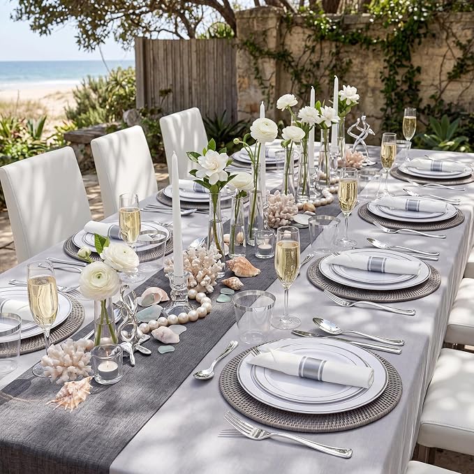 350Piece Silver Plastic Dinnerware Set for 50 Guests - Silver Plastic Plates with Cutlery Include:50Dinner Plates-50Dessert Plates-50Pre Rolled Napkins with Silverware Party Wedding