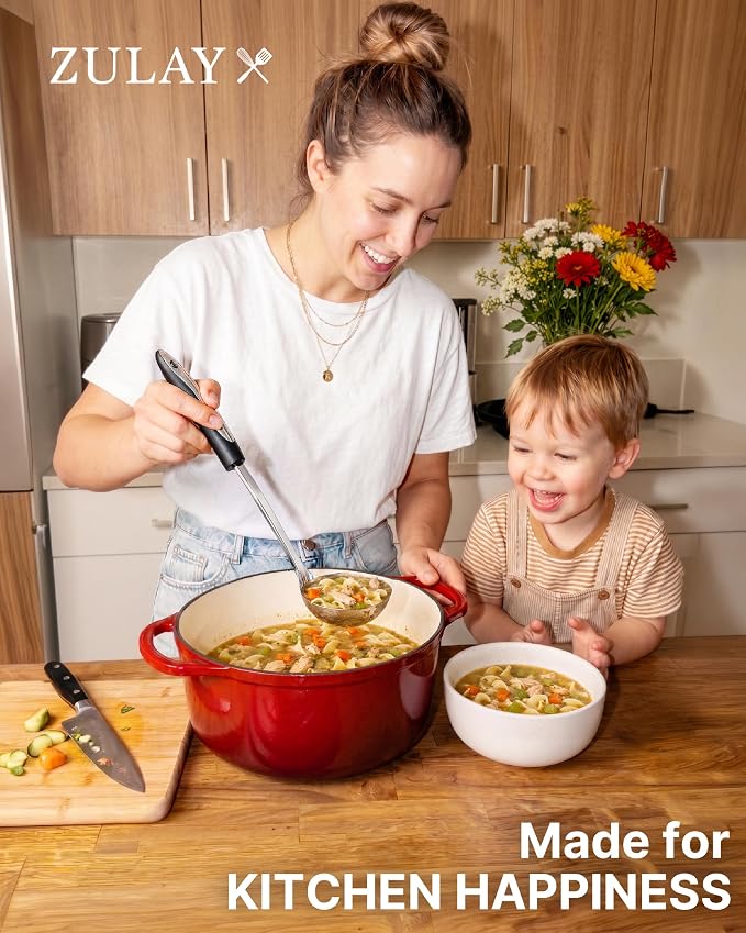 Zulay Kitchen Premium Soup Ladle - 12" Stainless Steel with Non-Slip Silicone Handle