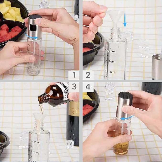 Oil Sprayer for Cooking, 100ml Olive Oil Sprayer Mister for Air Fryers, Oil Spray Bottle, Vinegar Soy Sauce Dispenser, Oil Mister with Stainless Steel Cap, for Baking Roasting Frying Use
