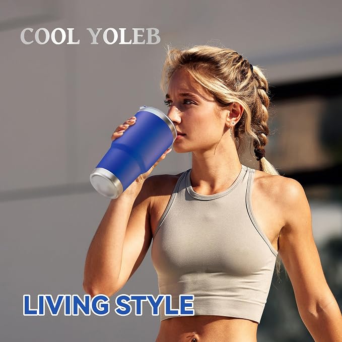 30 oz Tumbler with Lid Stainless Steel Tumblers Bulk, 4 Pack | Vacuum Insulated Cup, Leak Proof Lid, Powder Coated Travel Mug, Double Wall, Keep Cold Drinks for 12 Hours, Blue