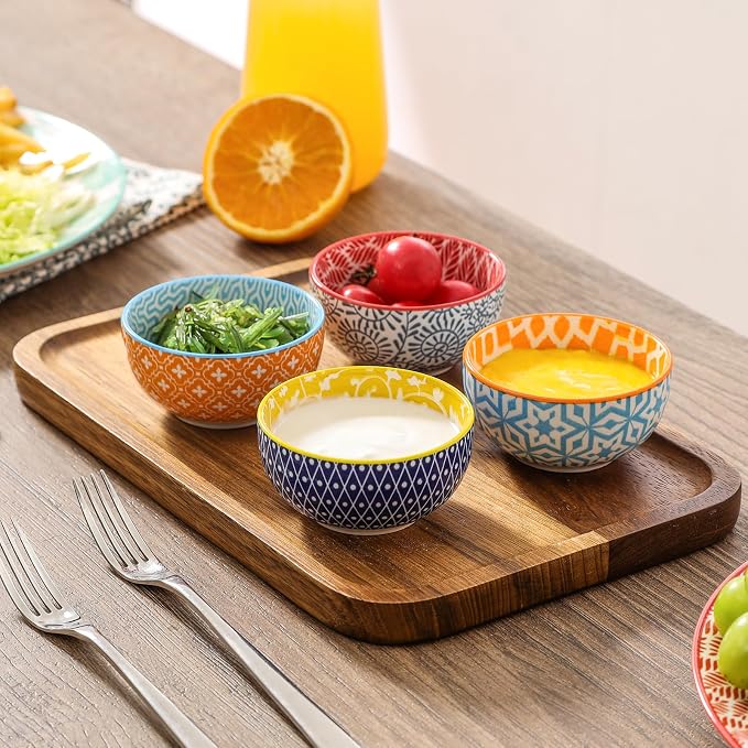 Selamica Ceramic 4 OZ Dipping Bowls Set of 6, Assorted Colors | 3.5 Inch Mini Bowl for Dipping, Side Dishes, Microwave Dishwasher Safe