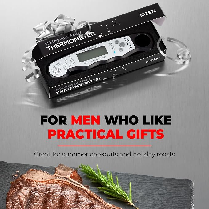 Instant Read Meat Thermometer Digital - Food Thermometer for Cooking, Grill, Oven, BBQ - IP67 Rated Waterproof - Large Backlit Display and Magnetic Back