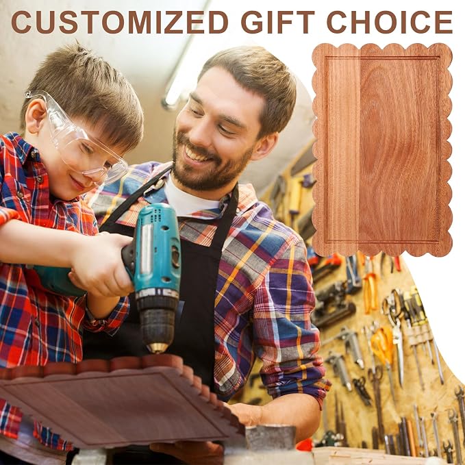 3 Pcs Walnut Wood Scalloped Cutting Boards for Kitchen, Medium | Juice Groove, Blank Wood Charcuterie Tray, Snack Cheese, Appetizers Grazing Platter, Engraving Gift, Crafts Rustic Wall