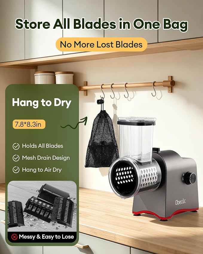 300W Electric Cheese Grater with 5 Stainless Steel Blades | Cheese shredder for Slicing, Shredding and Grinding Cheese, Vegetables, Fruits and Nuts with Easy one-touch Operation.