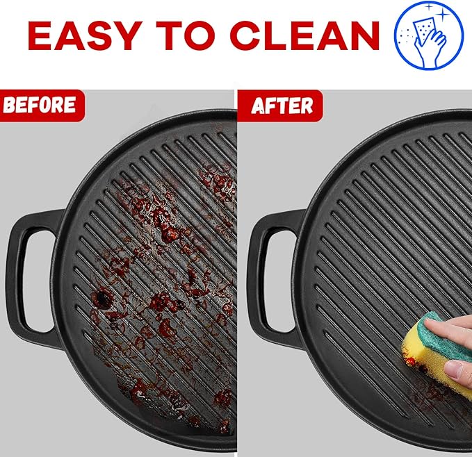 GGC Reversible Cast Iron Griddle for Stove Top, 12" Round Griddle Pan | Double Sided Griddle Plate Perfect for Gas Grills and Outdoor Cooking, Baking Flat and Ribbed Grill Griddle
