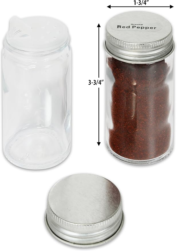 Simple Houseware Spice Jars 3-oz Round Glass Bottles, 12 Pack | 3 Ounce, with Shaker Lids, Funnel and Labels for Seasoning & Storage