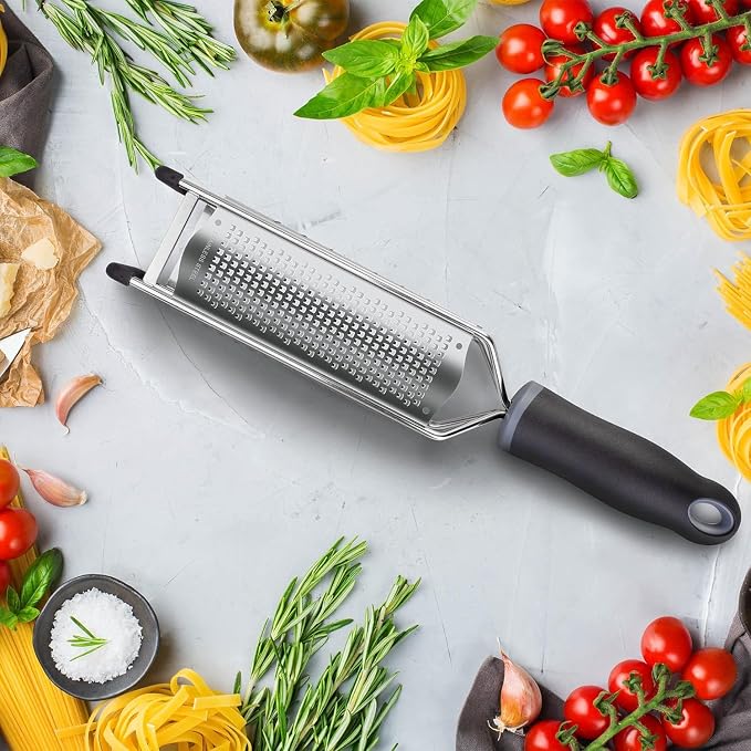 3-in-1 Lemon Zester & Cheese Grater, 304 Stainless Steel, 12-Inch, Black | Three Blade Surfaces for Fine Zesting, Coarse Grating and Slicing, 304 Stainless Steel, Non-slip TPE Handle, Dishwasher Safe