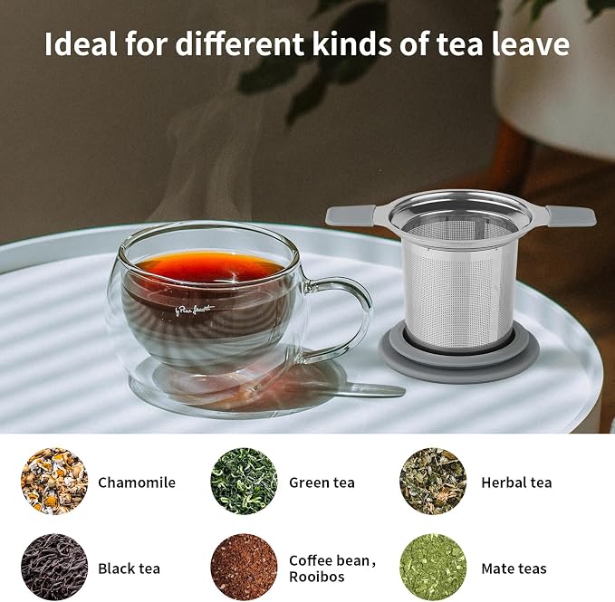 Ohtomber Stainless Steel Fine Mesh Tea Infuser for Loose Leaf Tea | Heat Proof Handles for Safe Grip, Fits Teapots Mugs & Cups, Rust Resistant, Easy to Clean, Versatile Tea Strainer & Diffuser