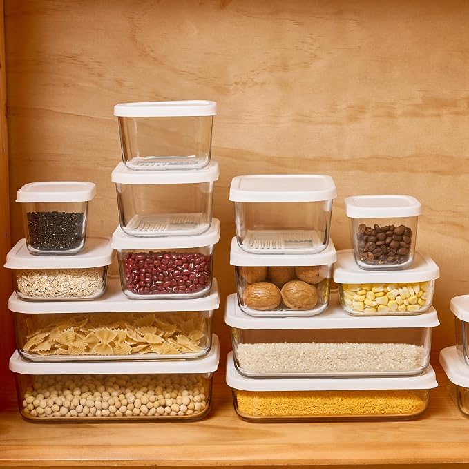 Glass Food Storage Containers with Lids β 4 Piece β 57.5 oz Glass with BPA-Free Leakproof Stackable Lids β Microwave, Oven & Dishwasher Safe β Ideal for Meal Prep & More - Vanilla Mist