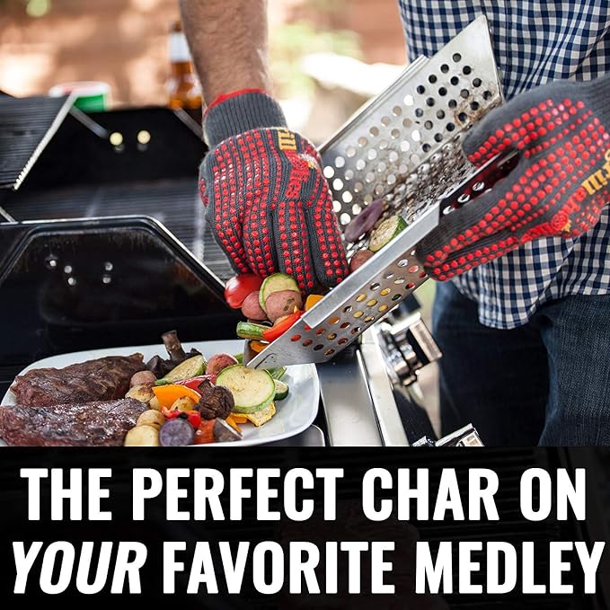 Grill Basket for Outdoor Grill - Durable Premium Stainless Steel Vegetable Grill Basket - XL Family Size BBQ Grill Basket - Perfect Grilling Accessories for Veggies, Fish, Shrimp & Kebabs | Family-Sized | Dishwasher Safe | Stainless Steel | Includes Ha...
