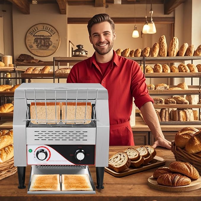 Dyna-Living Commercial Toaster 300 PCS/H Conveyor Toaster for Restaurant | 1900W Commercial Conveyor Toaster, Heavy Duty Stainless Steel Rolling Bread Toaster for Baking Bun, Bagel, Bread