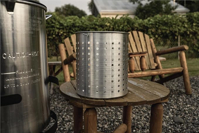 GasOne 30Qt Aluminum Stock Pot with Strainer and Lid – Large Deep Fryer Pot with Basket for Boiling, Frying Turkey, Seafood, Crawfish – Food-Grade Aluminum Large Cooking Pot with Sturdy Handles