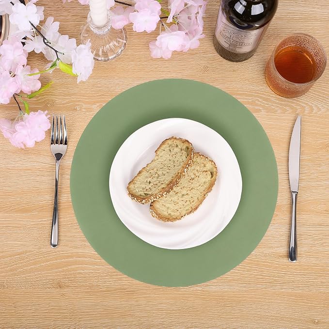 SHACOS 100 PCS Round Paper Placemats 13 inch Disposable Paper Place Mats for Dinner Wedding Birthday Party Festival Table Decoration Indoor Outdoor, Sage Green