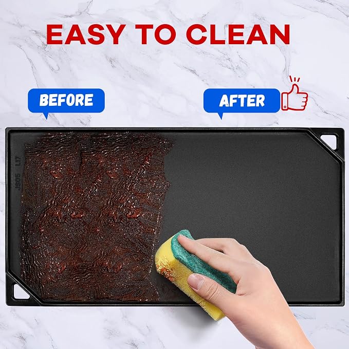 GGC Reversible Cast Iron Griddle, 16.5" x 9.5" Rectangular Griddle Pan | Double Sided Griddle Pan Perfect for Gas Grills, Stove Tops and Outdoor Cooking, Baking Flat and Ribbed Griddle Plate