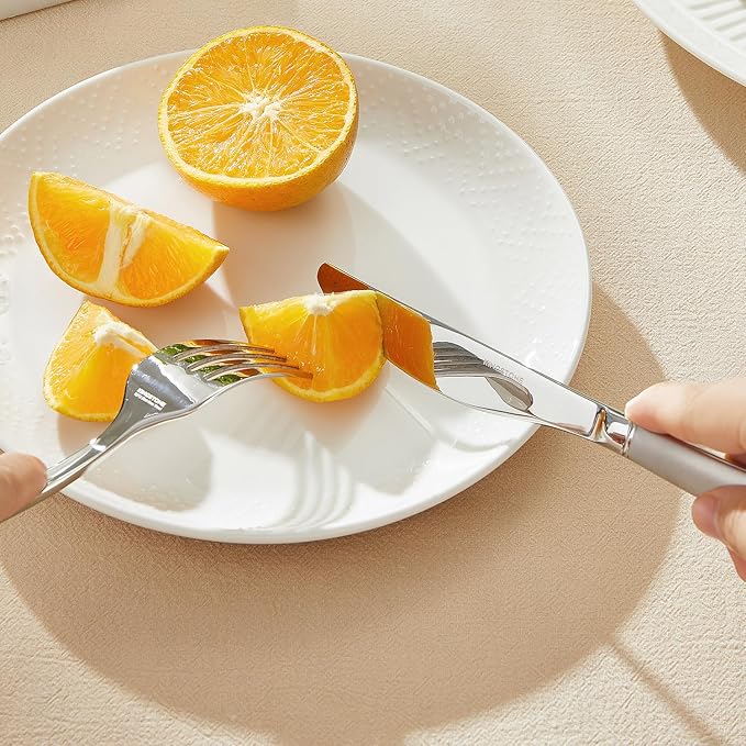 40-Piece Flatware Set, 18/10 Stainless Steel Silverware Set for 8 | Bead Edge Design, Matte Silver Finish, Dishwasher Safe, Elegant Table Setting, Daily Dining & Special Occasions