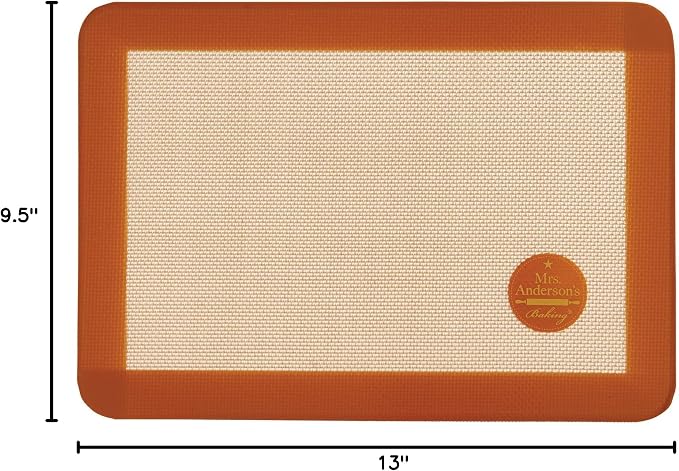 Mrs. Anderson's Baking Non-Stick Silicone Baking Mat - Reusable Oven Liner & Pastry Mat - For Breads, Cookies, Roasting & More - Baker’s Essentials - Heat-Resistant to 480°F - Quarter-Size Baking Mat