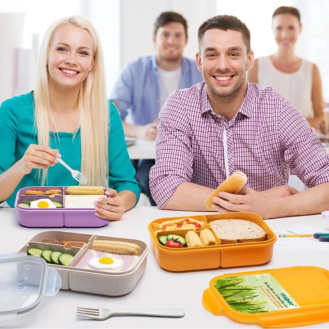 Itopor Bento Box for Kids & Adults, Lunch Box 46 oz / 1400ml, Dusty Pink | Wheat straw material, BPA-free, leakproof, 3 compartments, microwave & dishwasher safe, for school, office & travel