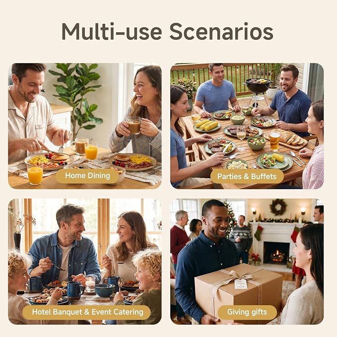 Stoneware Dinnerware Sets for 4, Reactive Glaze Plates and Bowls, Blue | 12-Piece Handcrafted Rustic Porcelain Dishes Set, Highly Scratch Resistant, Dishwasher & Microwave Safe