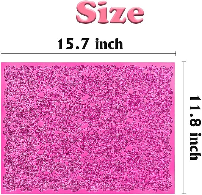 Silicone Cake Fondant Mat, Rose Impression Lace Mold | 16 x 12 Inch Texture Embosser Lace Mat for Cake Decoration, Buttercream, Candy, Soap, Chocolate, Mousse, Pottery, Clay
