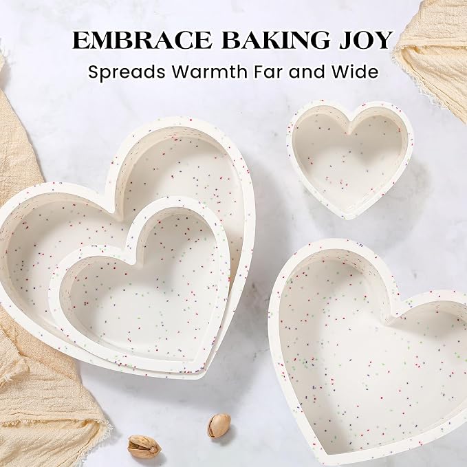 6 Inch Heart Shaped Cake Pans, Cream | Small Heart Cake Pan, Nonstick Silicone Molds, For Baking, Set of 3