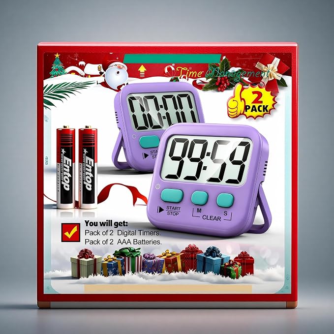 2 Pack Digital Timer for Kids Classroom Kitchen Timers for Cooking | w/ Battery, Easy to View, Alarm, Mute Mode, Count Down/Up, Magnetic, Kickstand, Hanging, Classroom Timer for Teacher Supplies