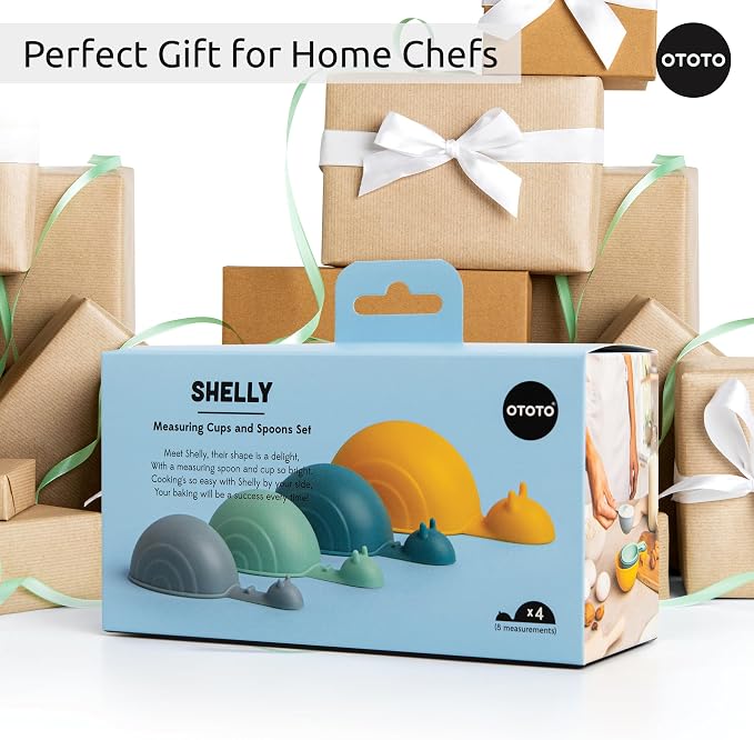 OTOTO Measuring Spoons Set - Teaspoons for Dry & Liquid Ingredients, BPA-free & Dishwasher Safe, Funny Gifts, Baking Accessories, Unique Kitchen Gadgets (Shelly)