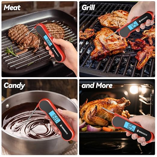 0.5 Sec Instant Read Meat Thermometer Digital with ±0.5℉ Precision, Red | Food Thermometer for Cooking Kitchen Gadgets, Oven Grill Candy BBQ Essentials Accessories, Gifts for Him Dad Men Birthday