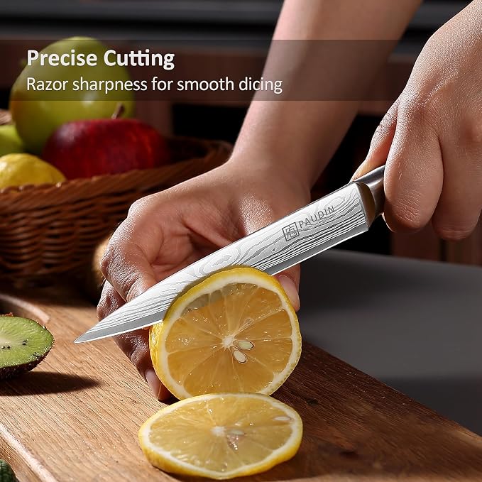 PAUDIN Kitchen Utility Knife, 5 Inch Chef Knife Fruit Knife, Gift Box | Ultra-Sharp High-Carbon Stainless Steel, Multipurpose Paring Knife for Fruit and Vegetable Cutting with Wooden Handle
