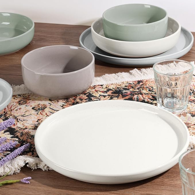 HaWare 16-Piece Plates and Bowls Set for 4, Stoneware Dinnerware Sets with Pasta Bowl, Dishes Set for Home Restaurant, Speckled Multicolor