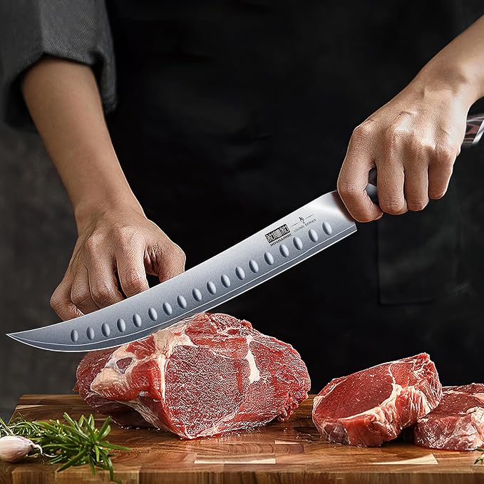 HOSHANHO Carving Slicing Knife, 10 Inch Razor Sharp Japanese Brisket Knife | Japanese High Carbon Steel Curved Butcher Breaking Knives with Ergonomic Handle, Professional Butcher Knife for Meat Cutting