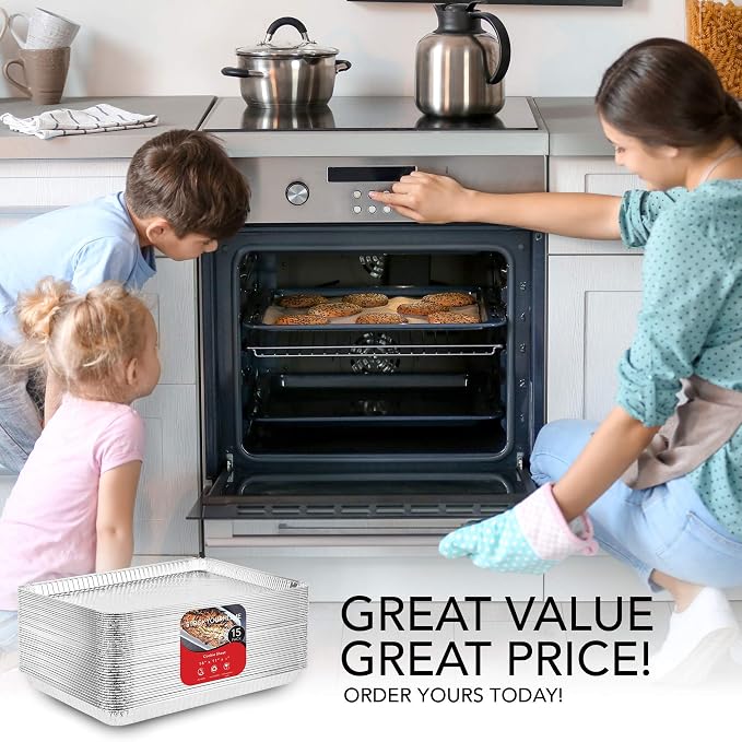 Stock Your Home Aluminum Pans - 15 Pack Disposable Aluminum Foil Trays - Reusable Nonstick Baking Sheets - 16 Inch x 11 Inch