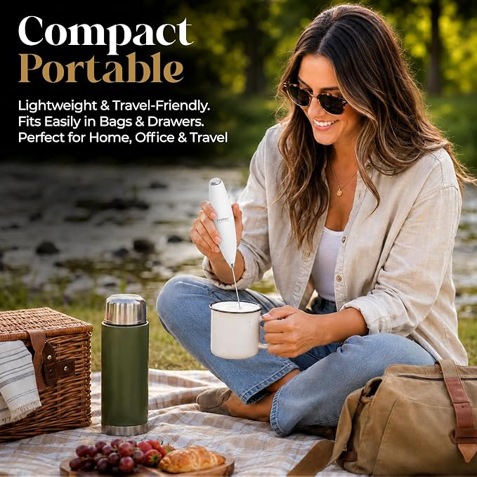Milk Frother Handheld Electric Whisk with Stand & Batteries Coffee Latte