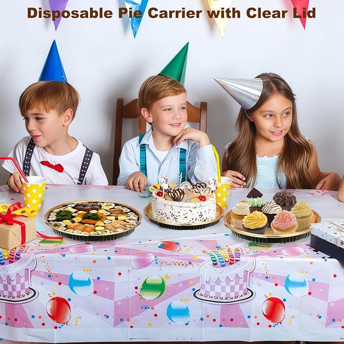 24 Pcs 12.5" Disposable Pie Containers with Clear Lids, 2.4" H | Plastic Round Pie Pans, Flan Cake Container Dessert Pizza Fruit Salad Carrier Box for Party Picnic Food Carry