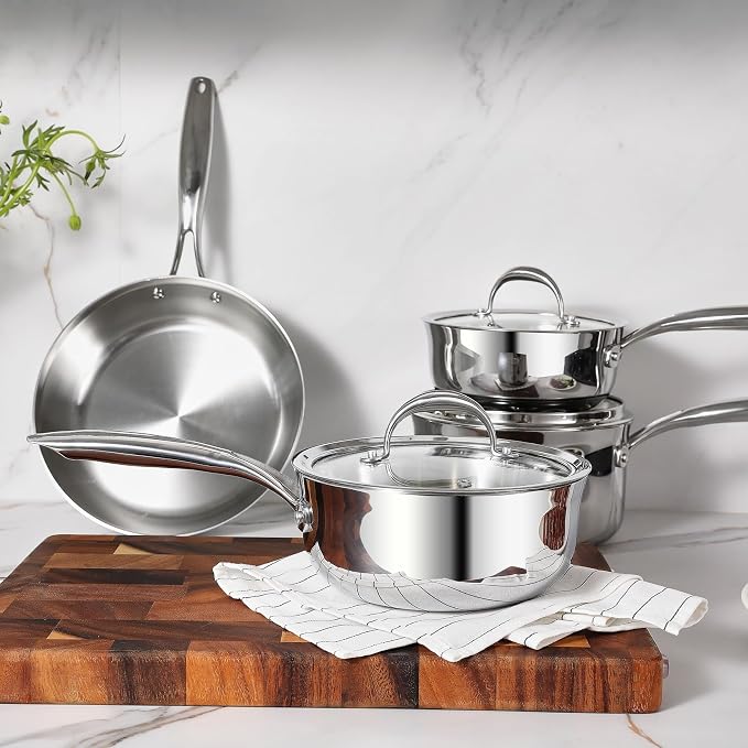 KEAWELL K3 Premium Tri-Ply Fully Clad Saucepan with Lid (2-Qt) | Tri-Ply Fully Clad Stainless Steel Saucepan; Small Pot with Lid; Even Heating; Induction and Oven Safe; For All Stovetops