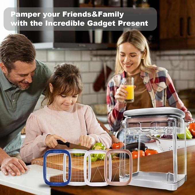 4-in-1 French Fry Cutter Potato Slicer with Container Manual Vegetable Chopper with 4 Blades Potato Cutter for Fries Apple Slicer & Onion Dicer