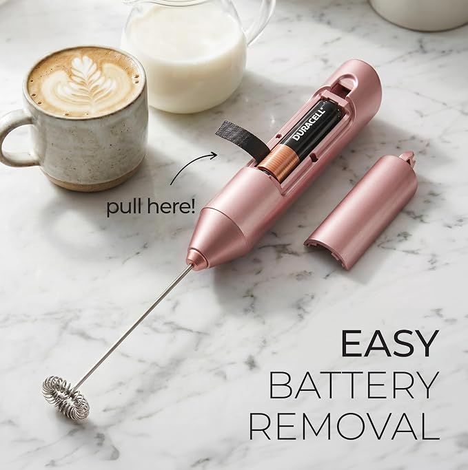 Zulay Kitchen Powerful Milk Frother AA Batteries Included – Ultra Fast Handheld Drink Mixer with Stainless Steel Whisk Stirrer for Coffee, Protein, Matcha & More, Frother Wand Electric Frothmate