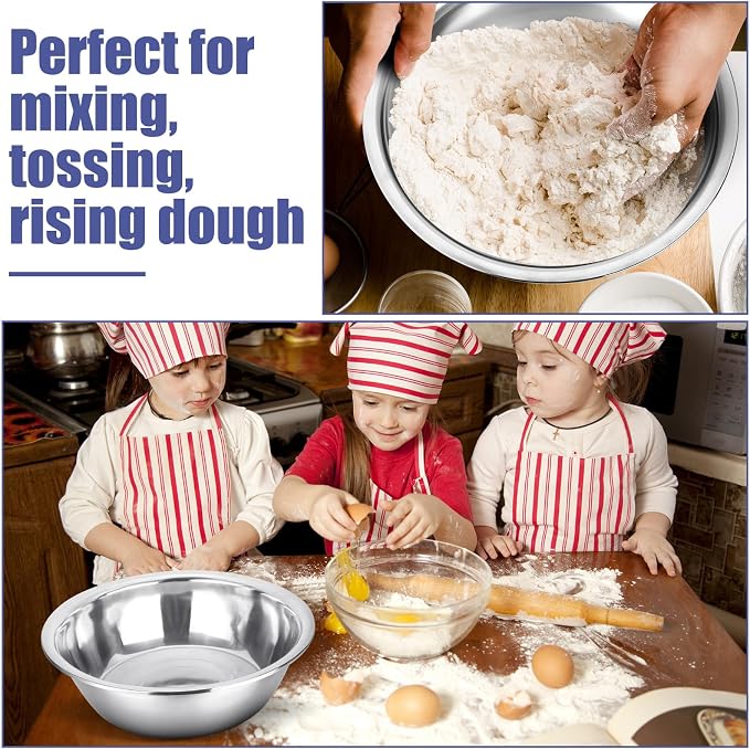 Nuogo 2 Pack Large Mixing Bowls 17 Quart Stainless Steel Flat Base | Big Bowls for Baking, Marinating, Meal Prep, Metallic Finish Stainless Steel, Commercial Grade, Flat Base Stability