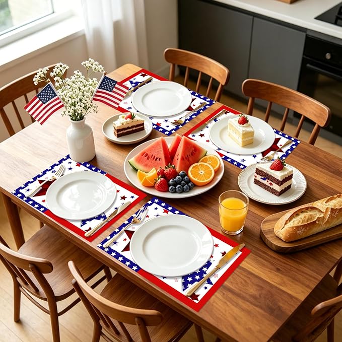 50 Pack Disposable Paper Placemats Patriotic Table Mats for 4th of July | Patriotic American Flag Star Design,Independence Day Memorial Day BBQ Party Supplies,
