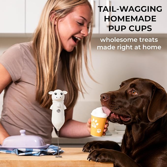 Zulay Kitchen Cow Milk Frother Wand – Cutesy Frother, Meet Your New Frothing Buddy Daisy The Cow, Adoption Papers and Stickers Included, Purrr-fect for Lattes, Cappuccino & Matcha – White