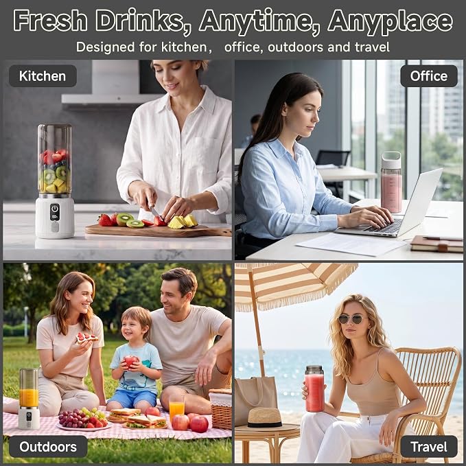 COKUNST Portable Blender, Smoothie Blender with LED Display, 17 oz, White | 8 Blades, LED Display, USB-C Charging, Blender for Smoothie, Shake and Protein, Cordless, Perfect for Home, Travel, Office