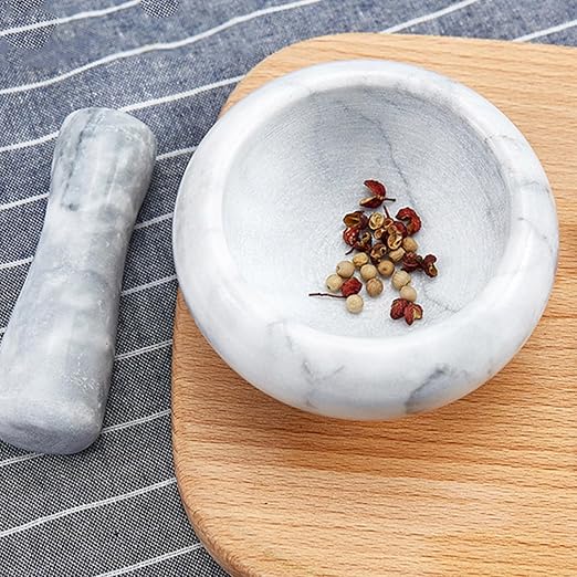 Marble Mortar and Pestle Set, Stone Mortar Pestle Set for Grinding Pills,Spices,Nuts,Guacamole and Herbs, Stone Grinding Bowl,Graceful Kitchen Tools(White)